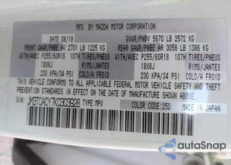 2019 Mazda Cx-9 Touring z USA, uszkodzony, nr VIN JM3TCACY7K0303928